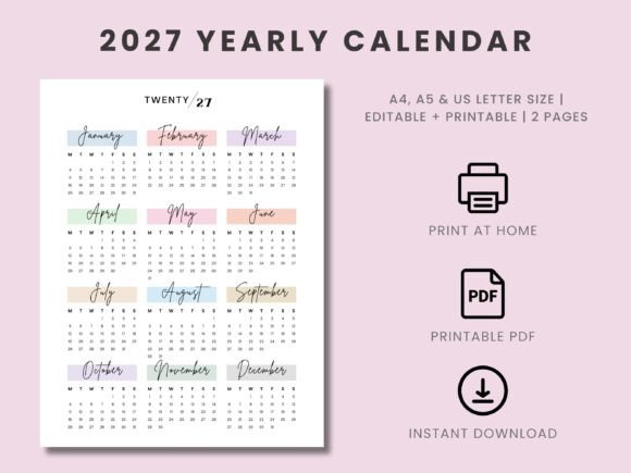 2027 Yearly Calendar Canva Template