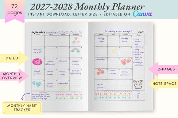 2027-2028 Monthly Planner Canva Template