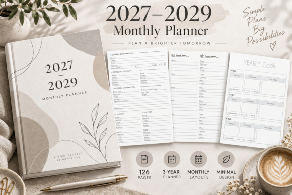 2027-2029 Monthly Planner Printable