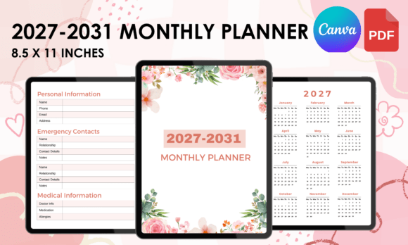 2027-2031 Monthly Planner Canva Template