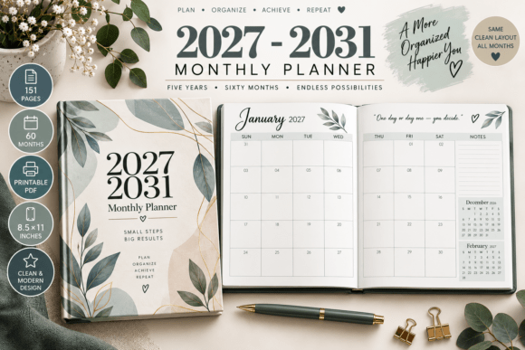 2027-2031 Monthly Planner Printable