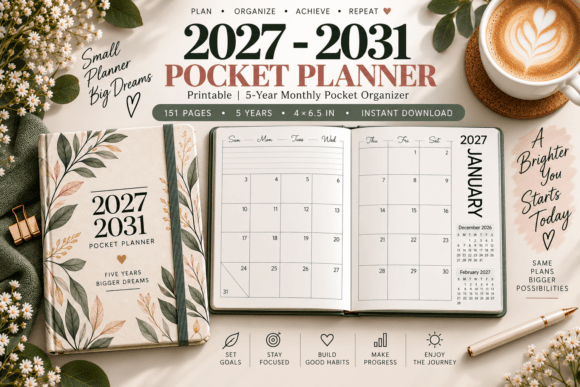 2027-2031 Pocket Calendar Printable