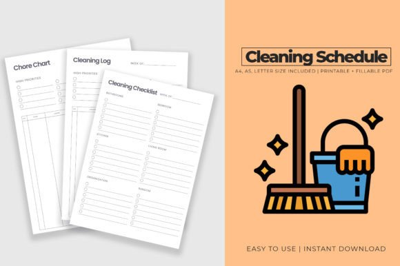 Eight-page cleaning schedule and chore chart set