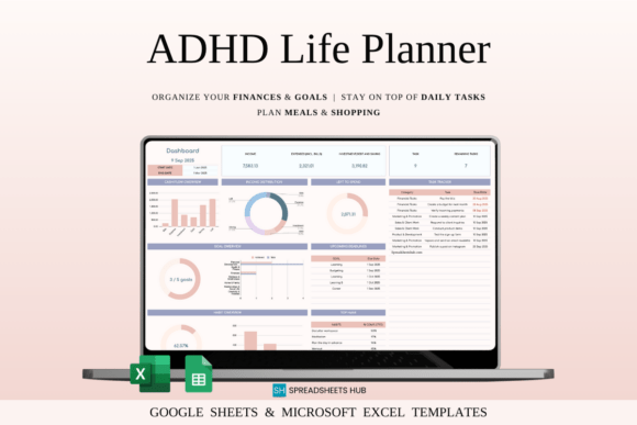 ADHD Planner Spreadsheet Template for Google Sheets and Excel