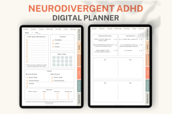ADHD Digital Planner, Pastel Daily Pages