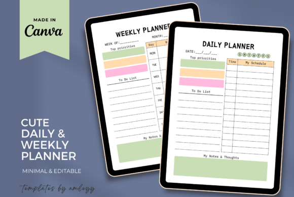 Aesthetic Daily & Weekly Planner Canva