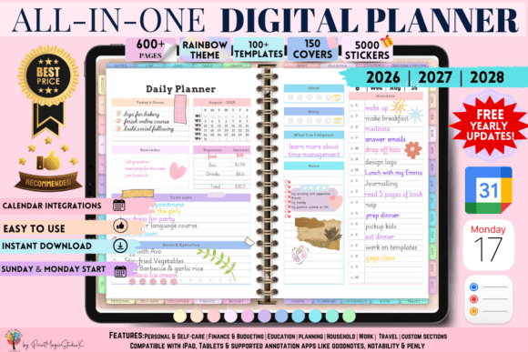 All-in-One Digital Planner, Rainbow Theme