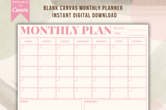 Blank Canvas Monthly Planner