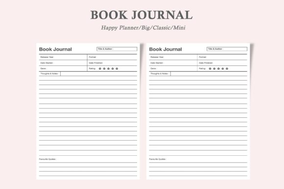 Book Journal Inserts for Happy Planner