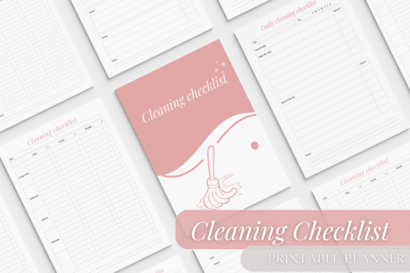 Bright colorful cleaning checklist set for planners and walls