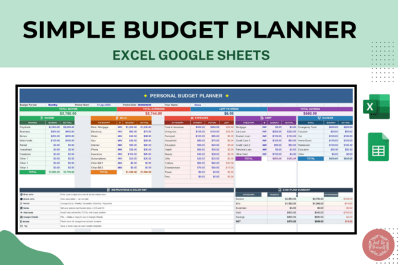 Personal Budget Planner for Excel and Google Sheets