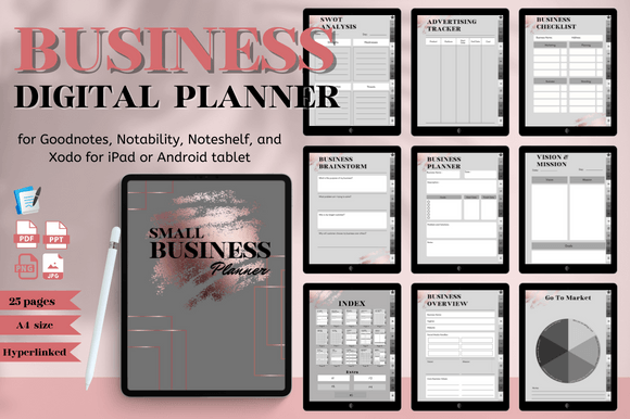 Small Business Digital Planner, Gray & Rose Gold