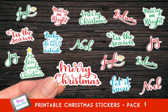Hand-Lettered Christmas Word Stickers