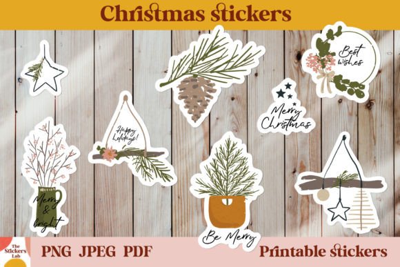 Neutral Christmas Stickers Print and Cut