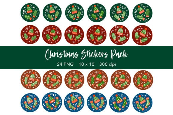 Round Christmas Gift Stickers Set