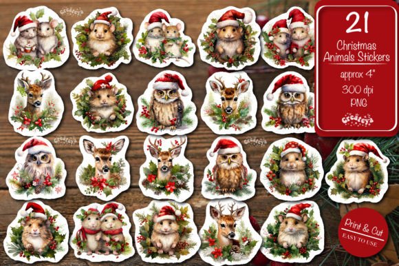 Watercolor Christmas Animal Stickers