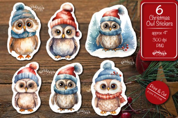 Watercolor Owl Christmas Stickers