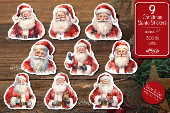 Watercolor Santa Christmas Stickers