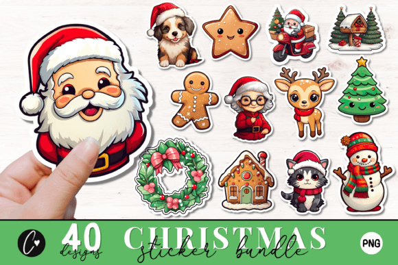 40 Cute Christmas Stickers PNG Bundle