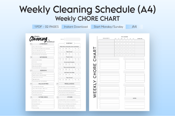 Weekly cleaning schedule with daily, weekly, and monthly sections