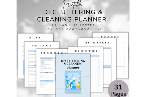Decluttering and cleaning planner with zone and challenge pages