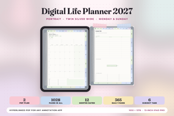 Digital Life Planner 2027, Portrait