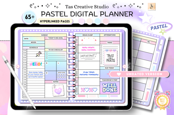 Cute Pastel Undated Digital Planner