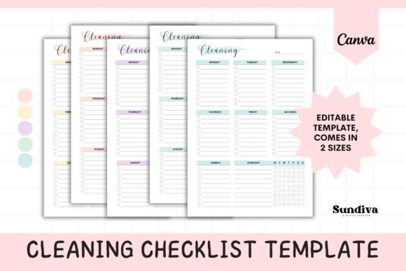 Editable weekly cleaning checklist with Everyday tasks and a tracker grid