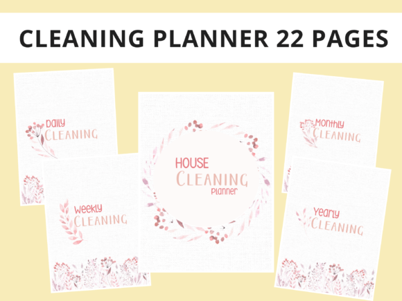 Floral daily, weekly, monthly, and yearly cleaning planner