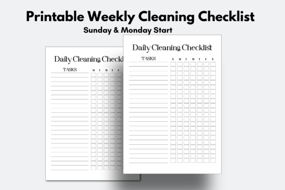 Free weekly cleaning checklist with Sunday and Monday start versions