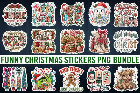 Funny Christmas Stickers PNG Bundle