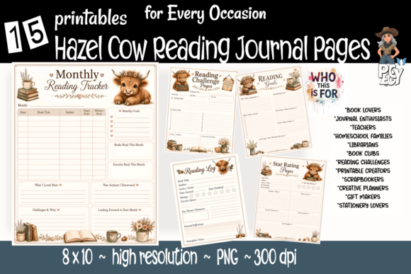 Hazel Highland Cow Reading Journal Pages