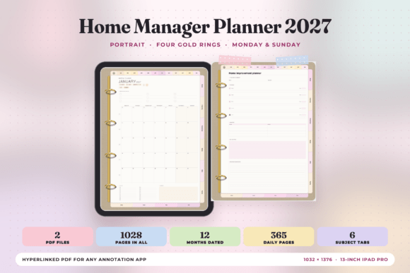 Home Manager Planner 2027 digital planner with a cleaning section