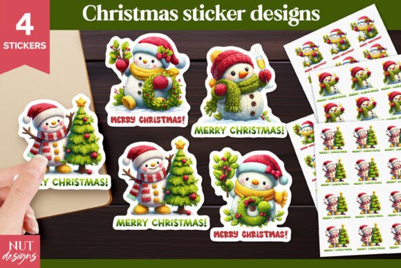 Knitted Snowman Christmas Stickers