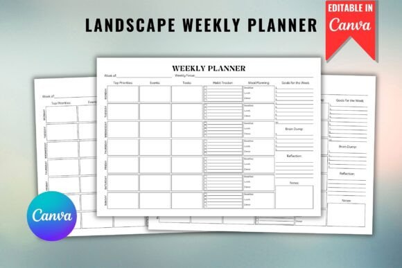 Landscape Weekly Planner Canva Template