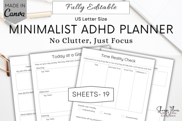 Minimalist ADHD Planner Bundle Canva