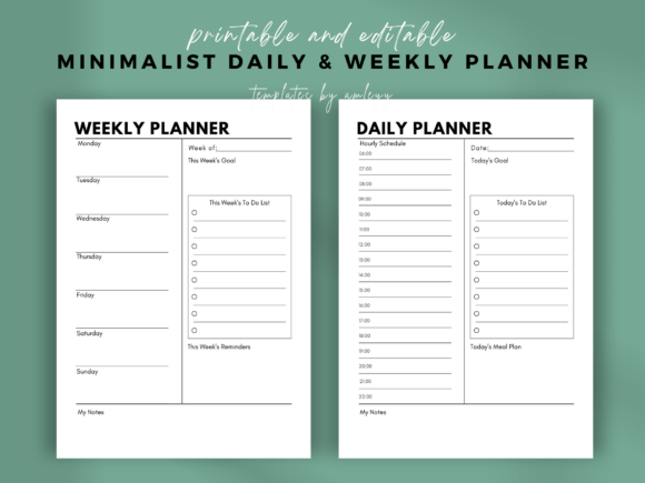 Minimalist Daily & Weekly Planner Canva