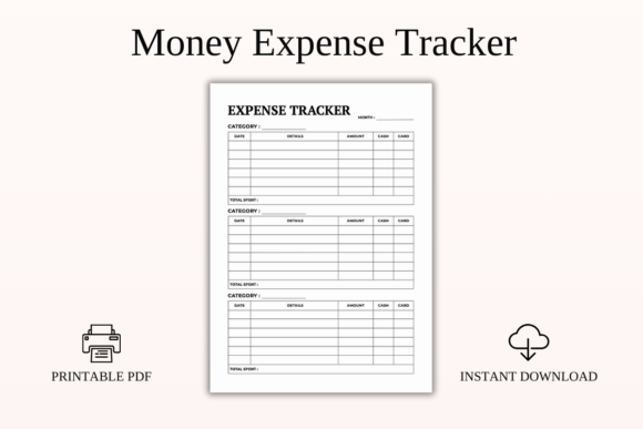 Money Expense Tracker Printable PDF
