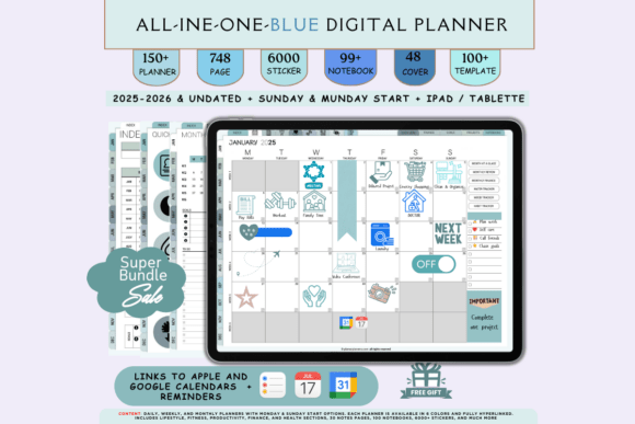 Ultimate Digital Planner, Blue (ADHD-Friendly)