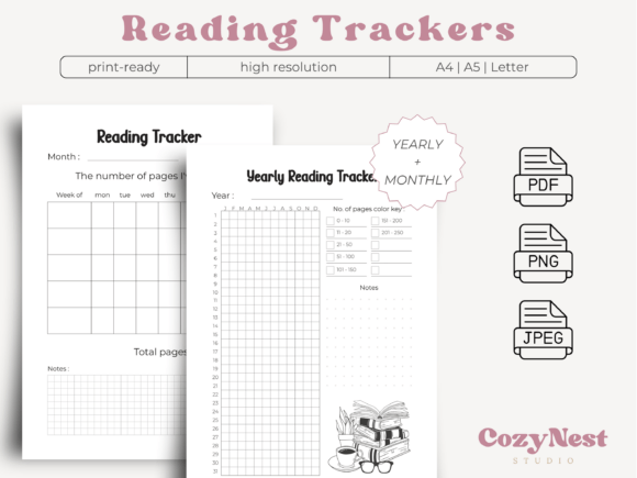 Printable Reading Tracker, Monthly and Yearly