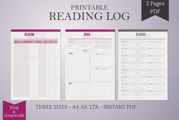 Reading Log Printables in Pink