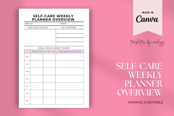 Self-Care Weekly Planner Template Canva