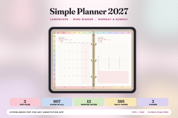 Simple Digital Planner 2027, Landscape
