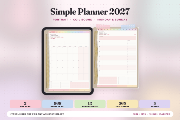 Simple Digital Planner 2027, Portrait