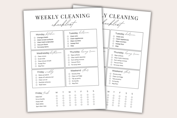 Simple editable weekly cleaning checklist in a minimal Canva layout