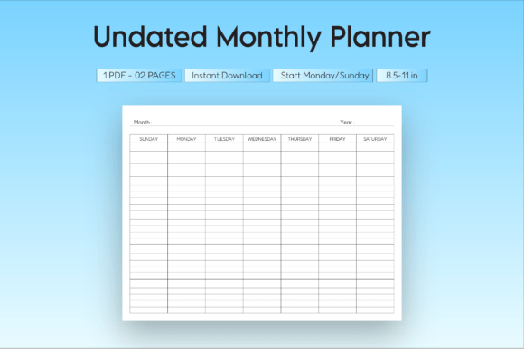 Undated Monthly Planner (Landscape)
