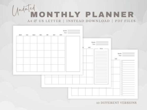 Undated Monthly Planner with Checklist