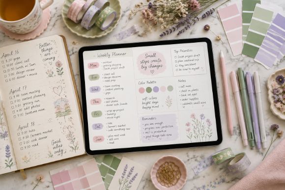 Changing fonts and colors in a Canva planner template