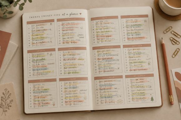 How to plan your year month by month in a yearly planner spread