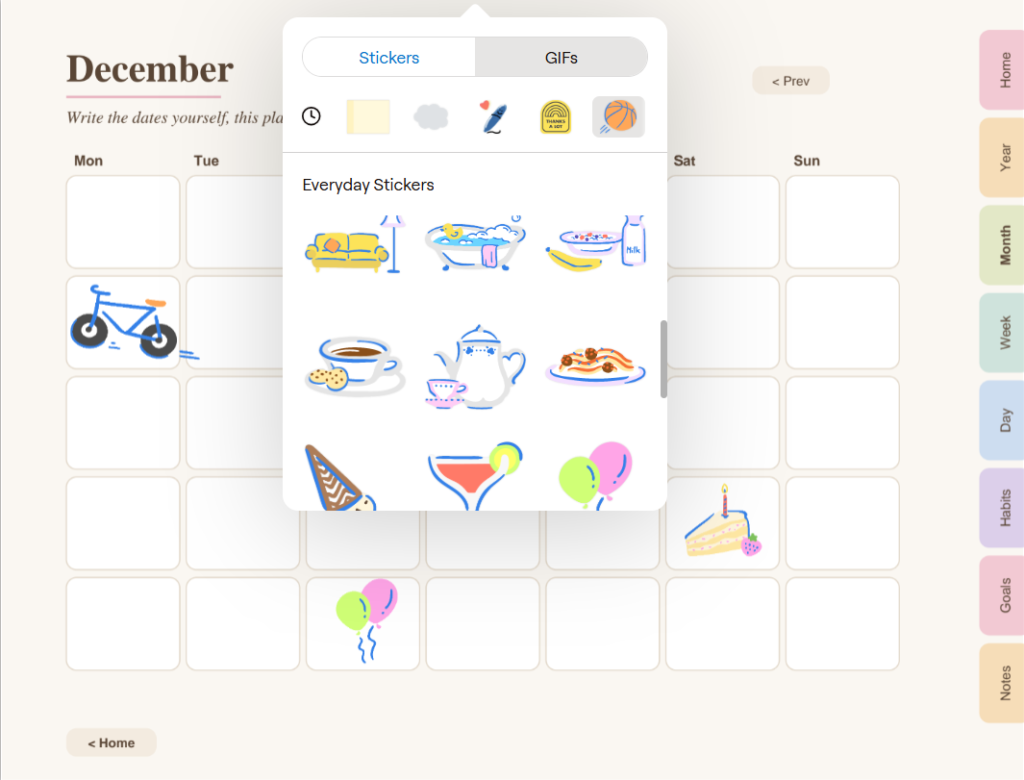 Adding stickers to a digital planner page with the GoodNotes Elements tool